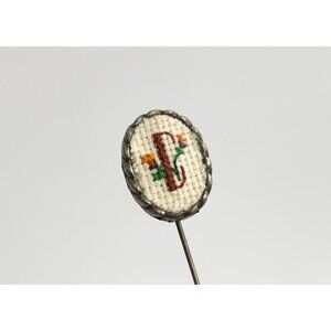 Creative Circle Cross Stiched Letter "D" Monogrammed Vintage Gold T Stick Pin